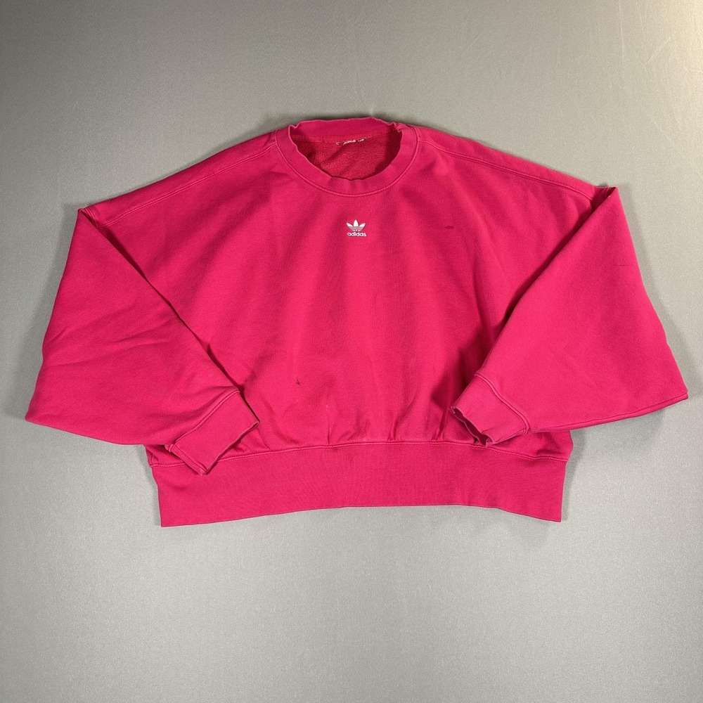 Adidas Originals Sweatshirt Womens 2XL Pink Fleece Crewneck Cropped Logo